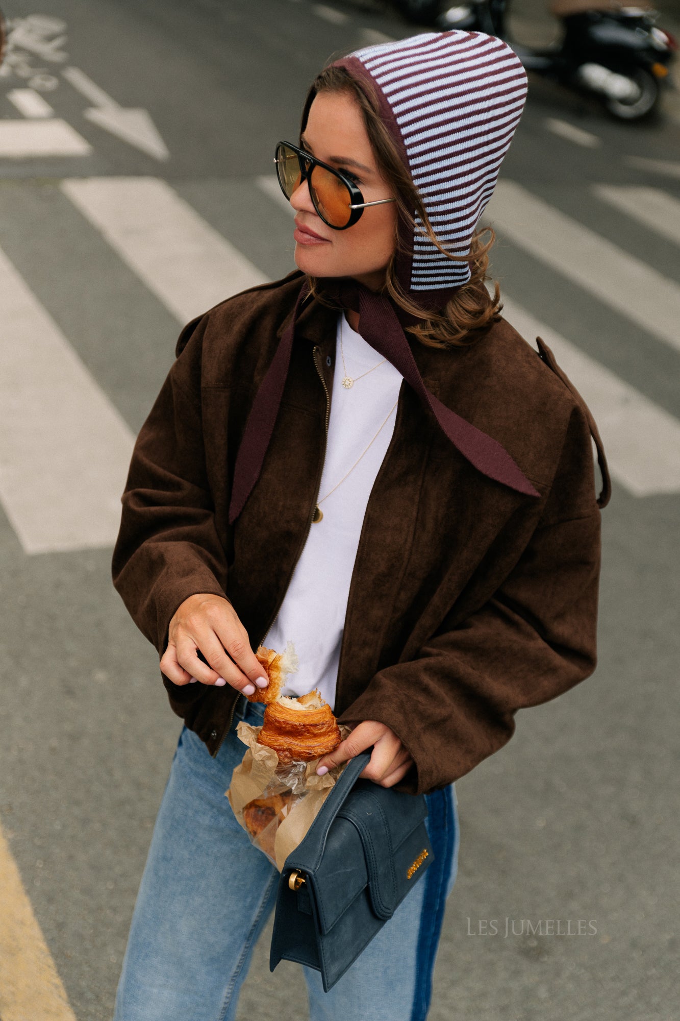 Blake striped bonnet chocolate brown/light blue