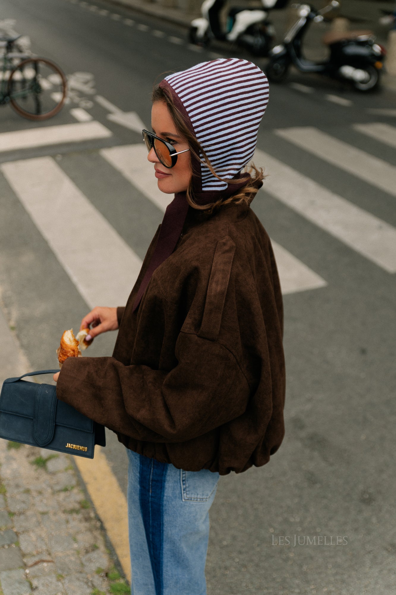 Blake striped bonnet chocolate brown/light blue