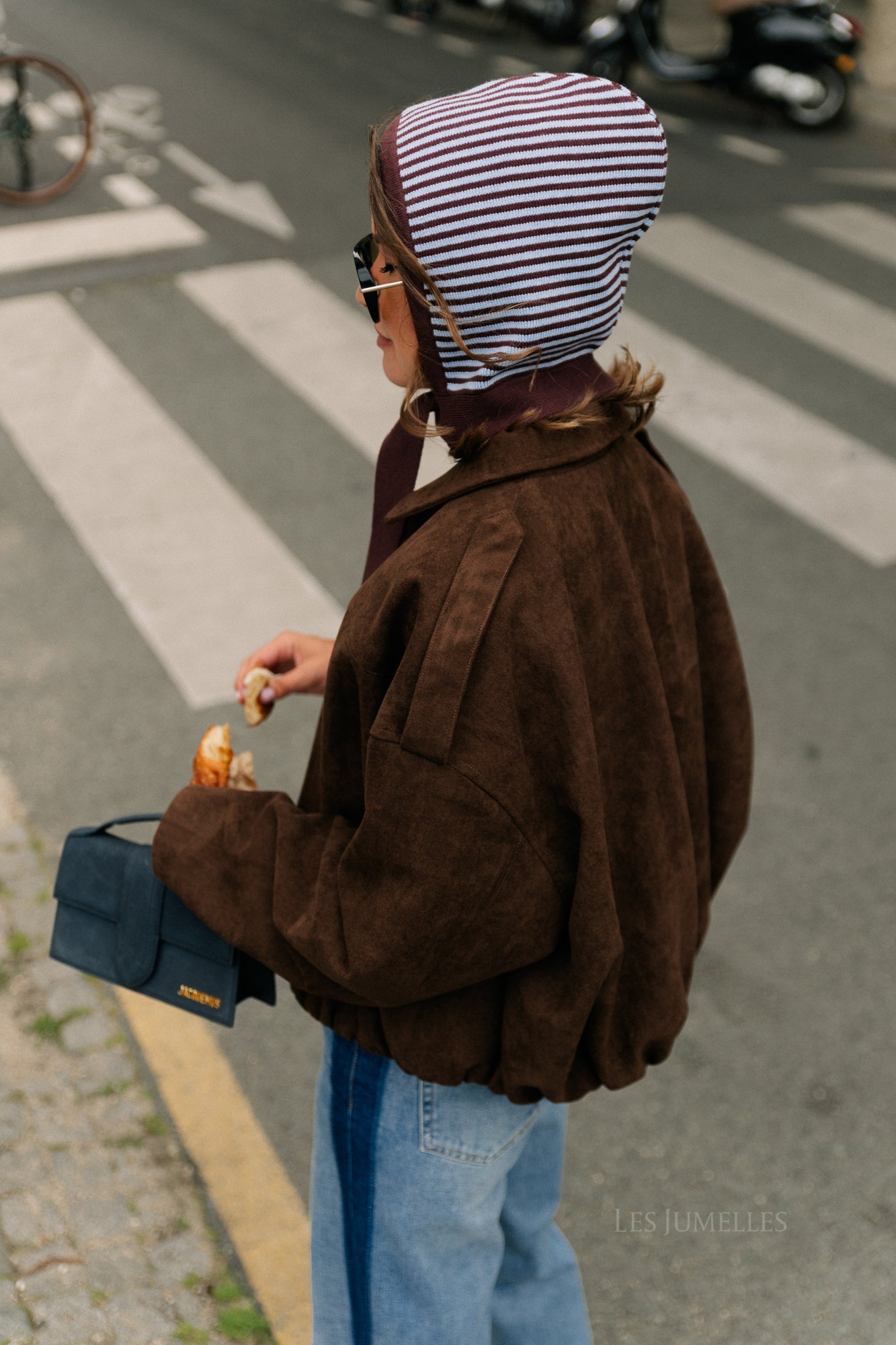 Blake striped bonnet chocolate brown/light blue