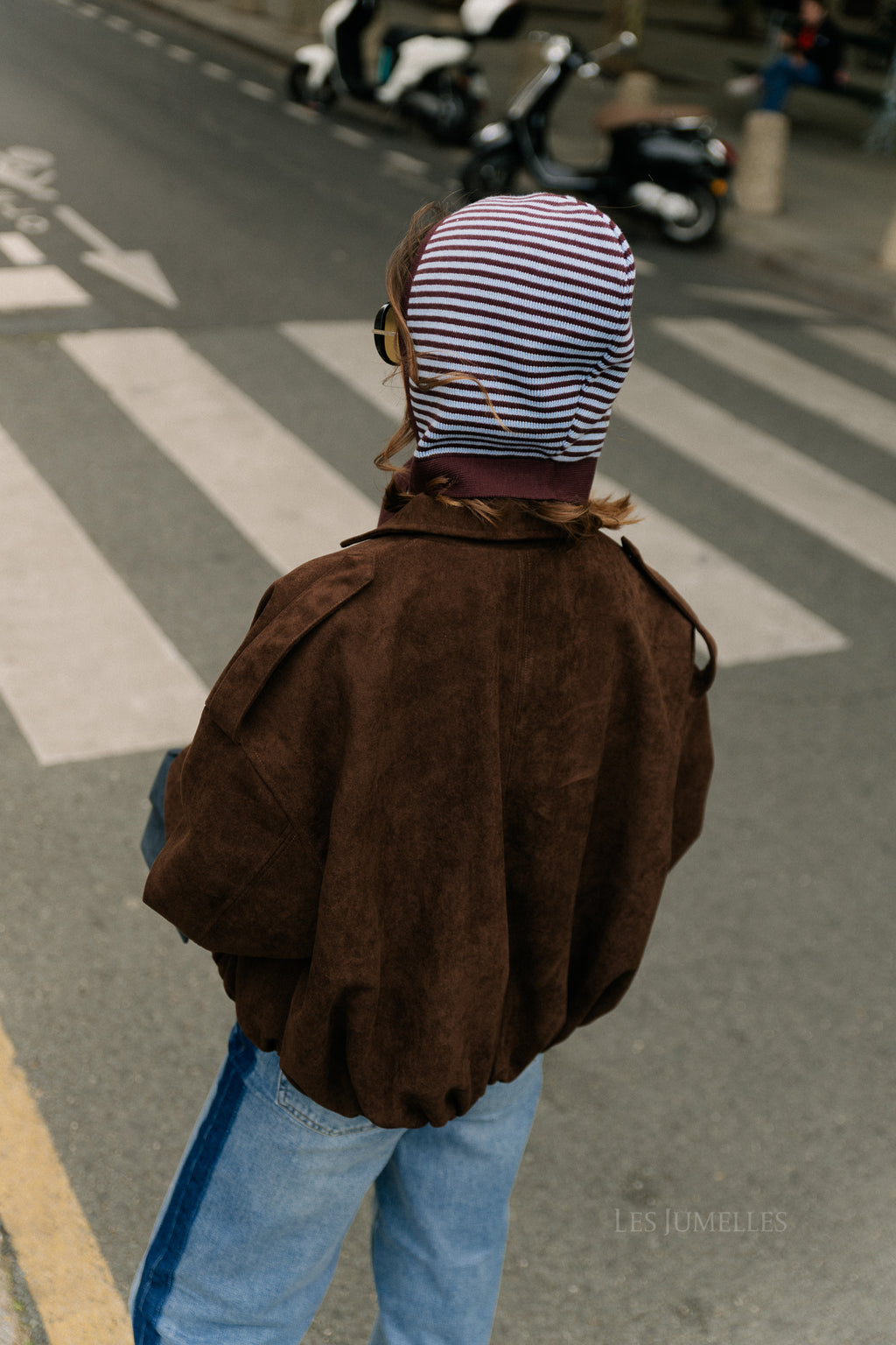 Blake striped bonnet chocolate brown/light blue