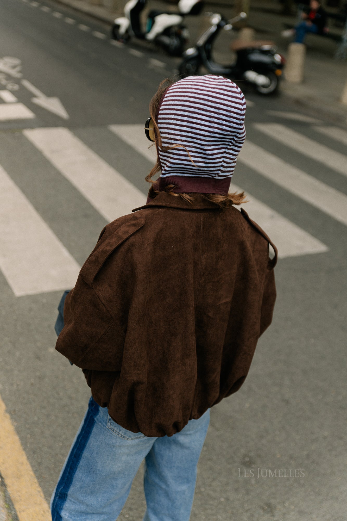 Blake striped bonnet chocolate brown/light blue