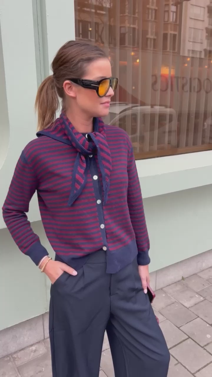 Lisa gestreifte Strickjacke Navy/Burgund