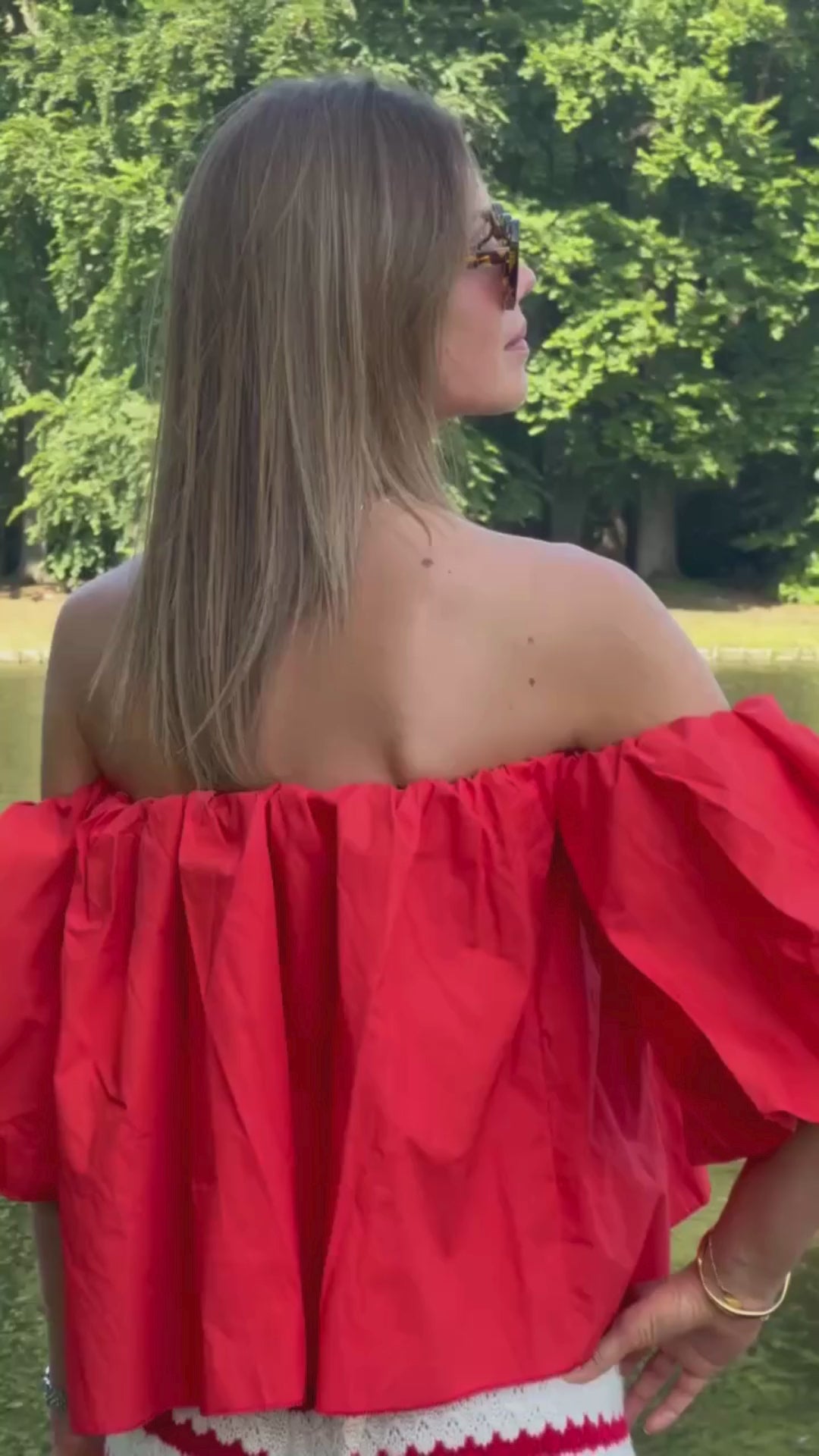 Fran off shoulder cropped blouse coral