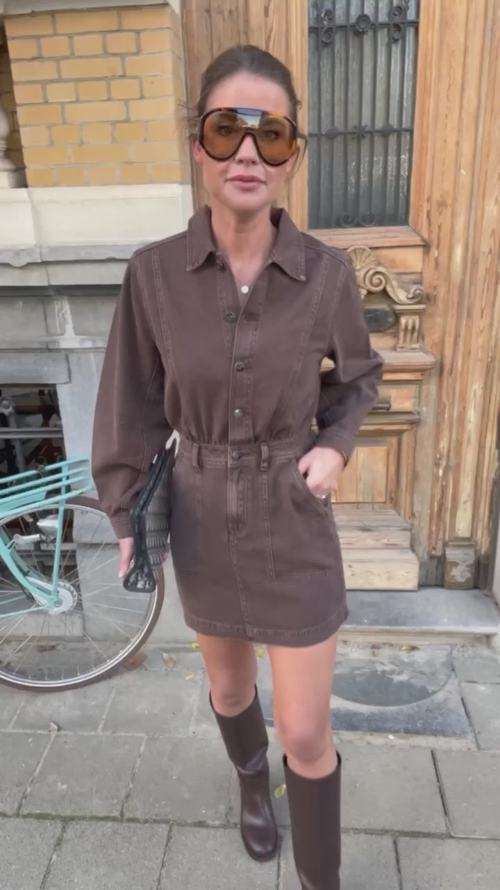 ROUPark LS short denim dress chicory coffee