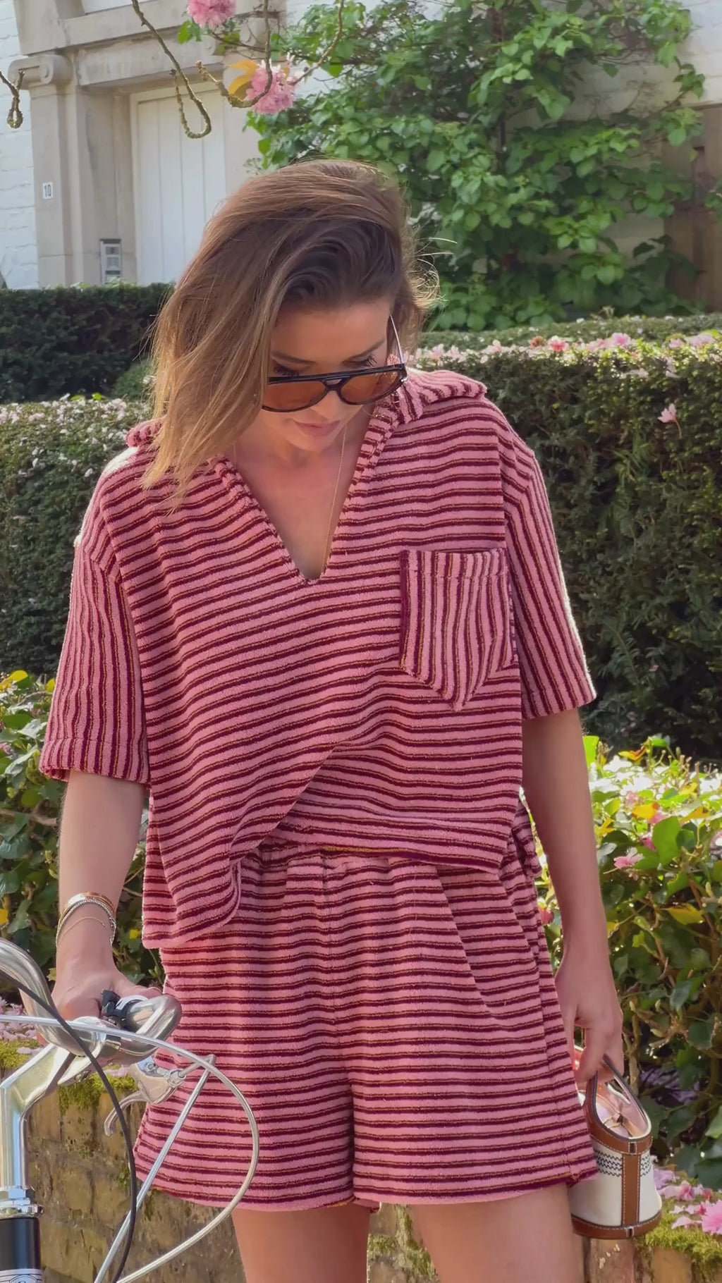 Maggie SS striped blouse pink/burgundy