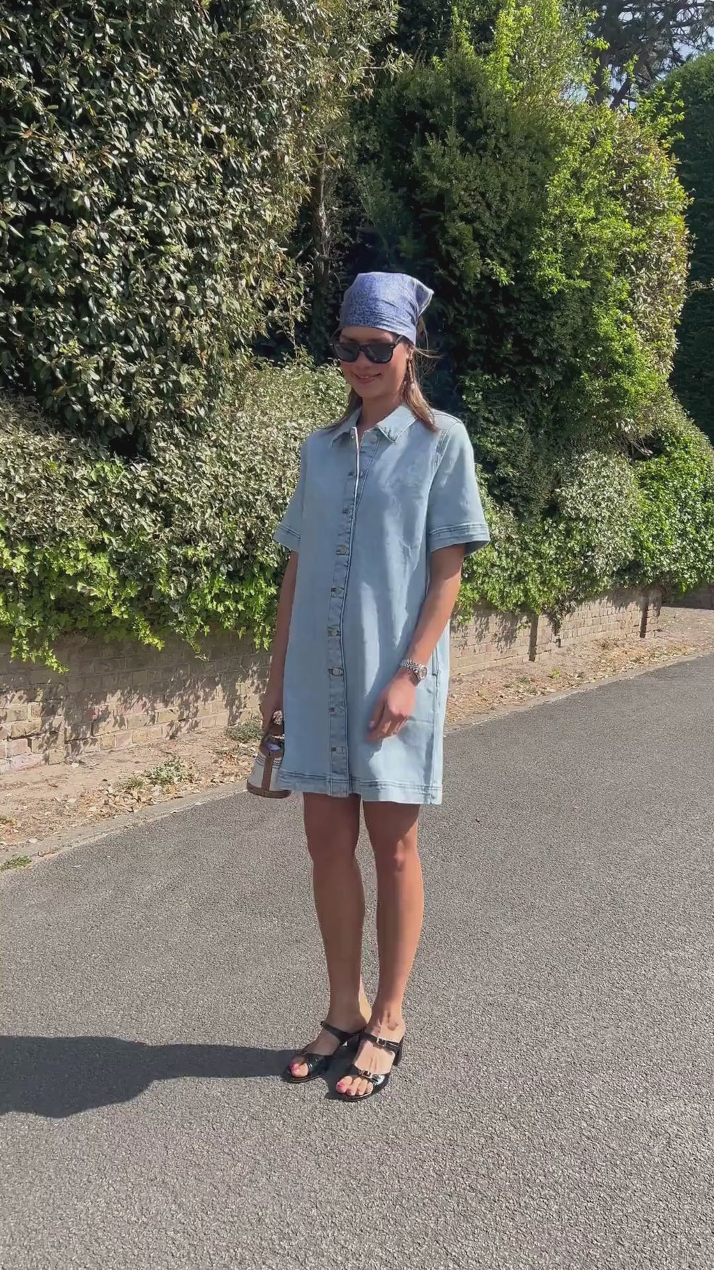 VISol 2/4 sleeve button dress light blue denim