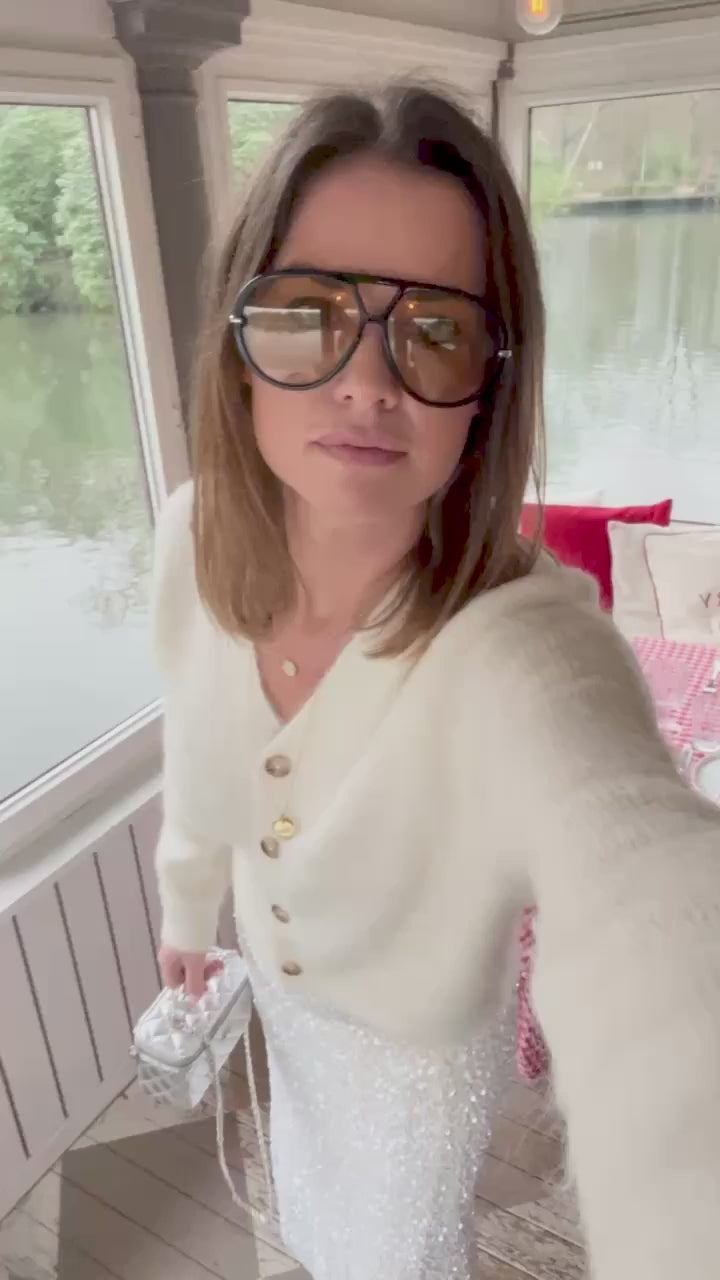 ROURose LS V-neck cardigan birch