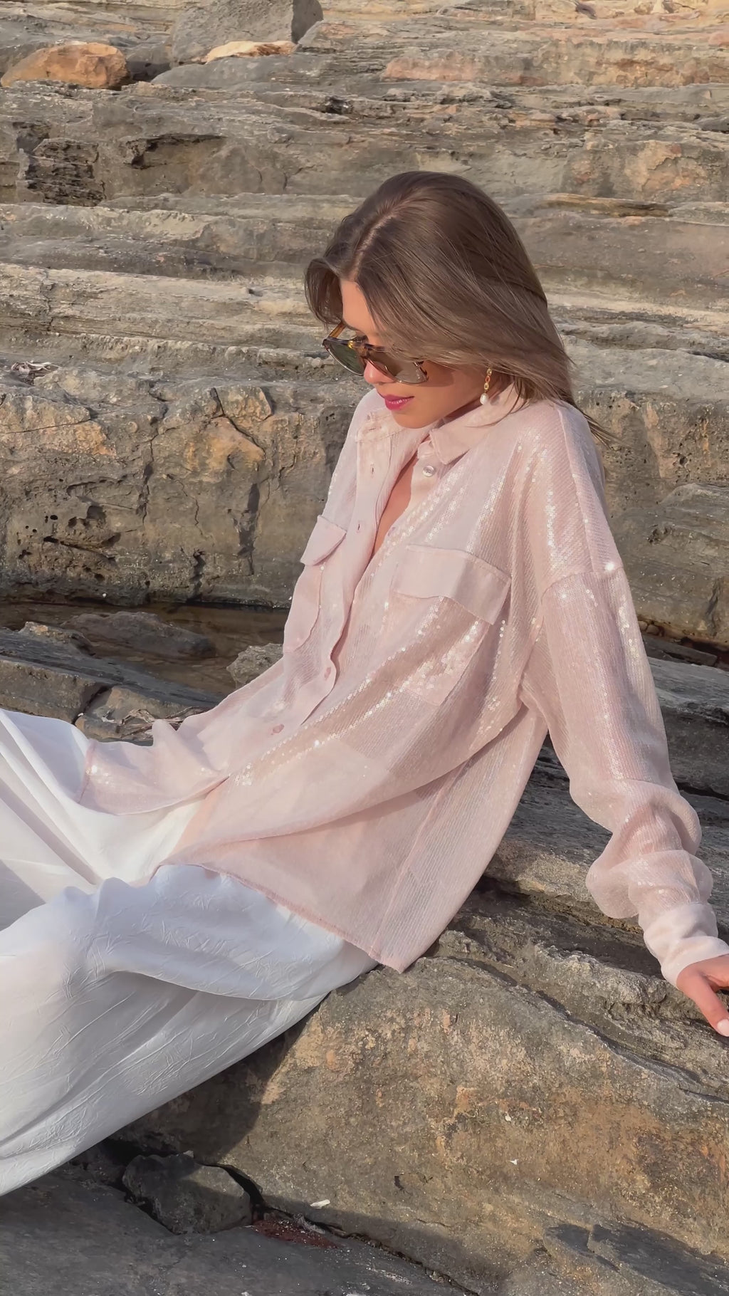 Skylar overhemd met pailletten beige