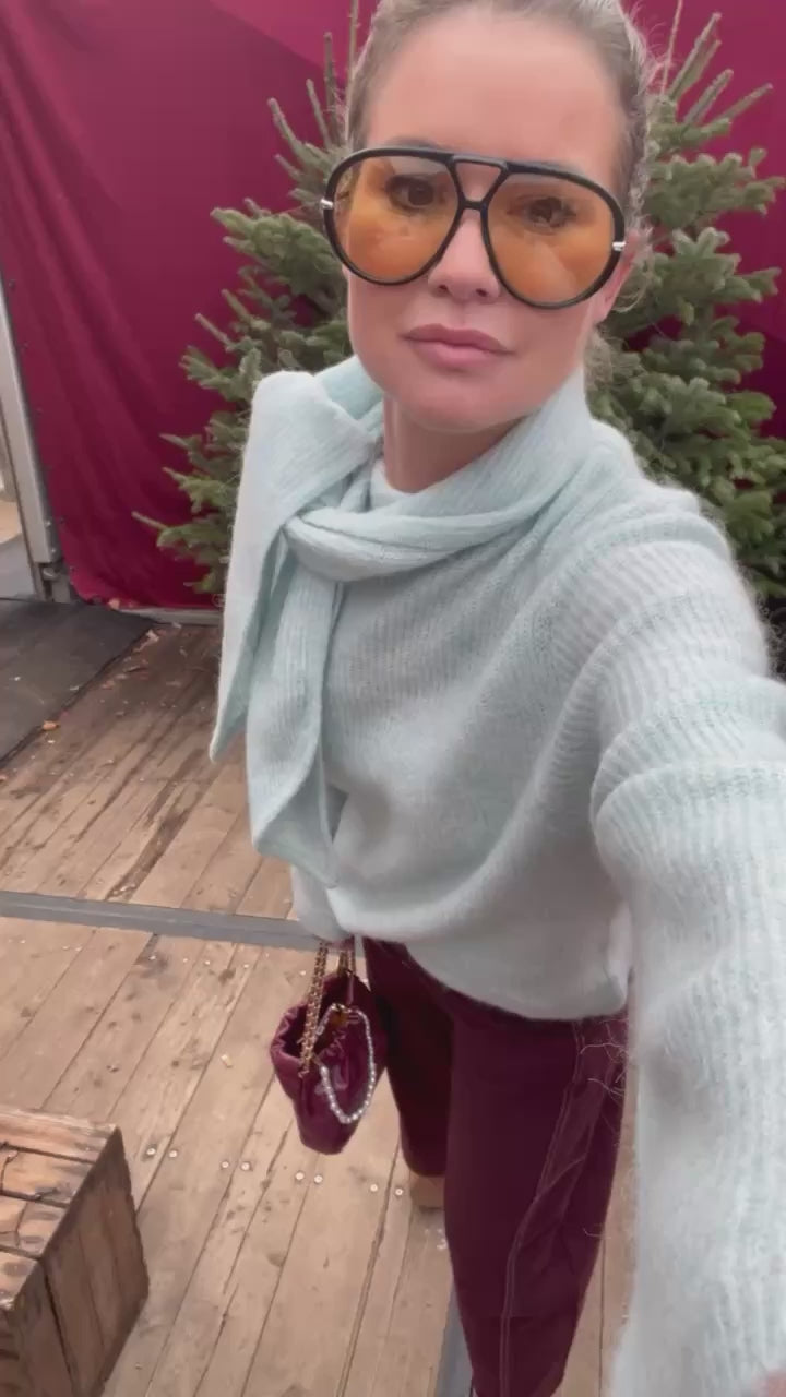 SLFLulu LS bow knit blue glow melange