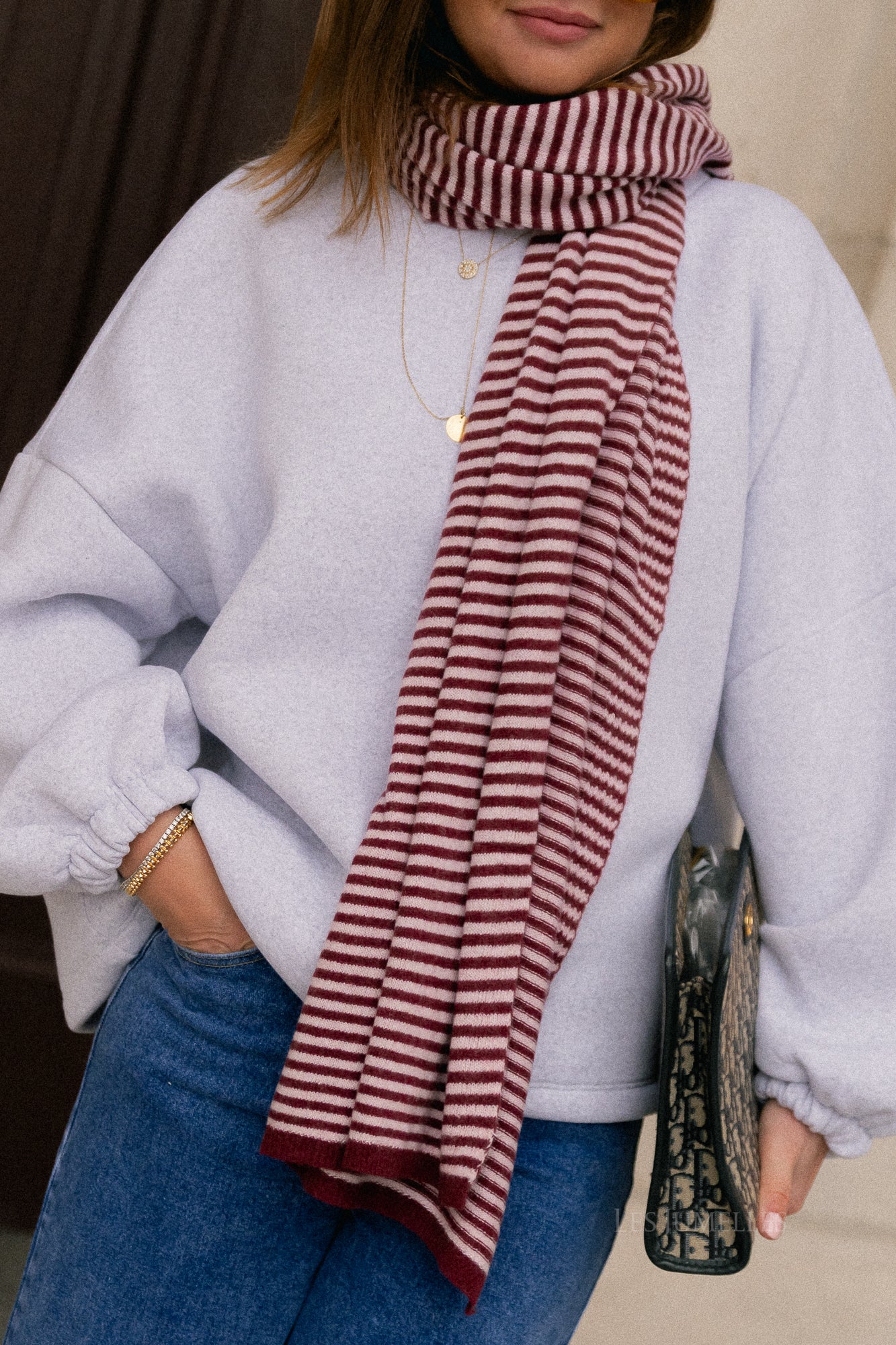 Écharpe rayée Florence rose/bordeaux