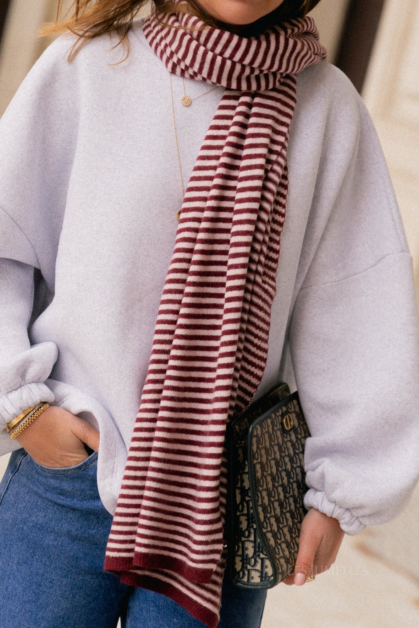 Écharpe rayée Florence rose/bordeaux